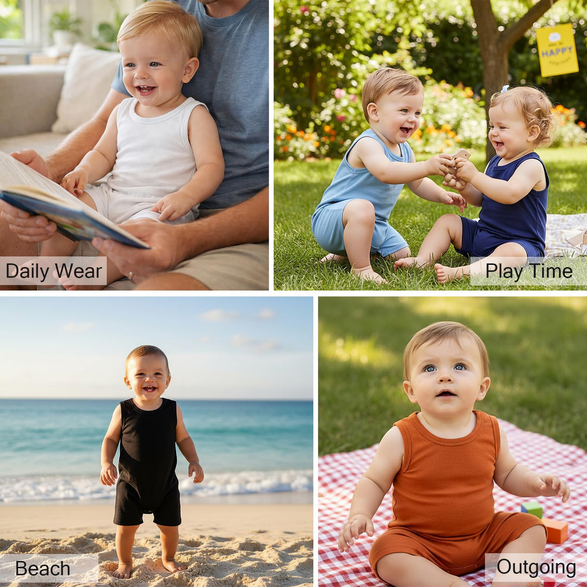 Viscose made from Bamboo Baby Boy Sleeveless Romper 2 Pack
