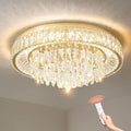 Modern LED Gold Crystal Flush Mount Chandelier, Integrated Light