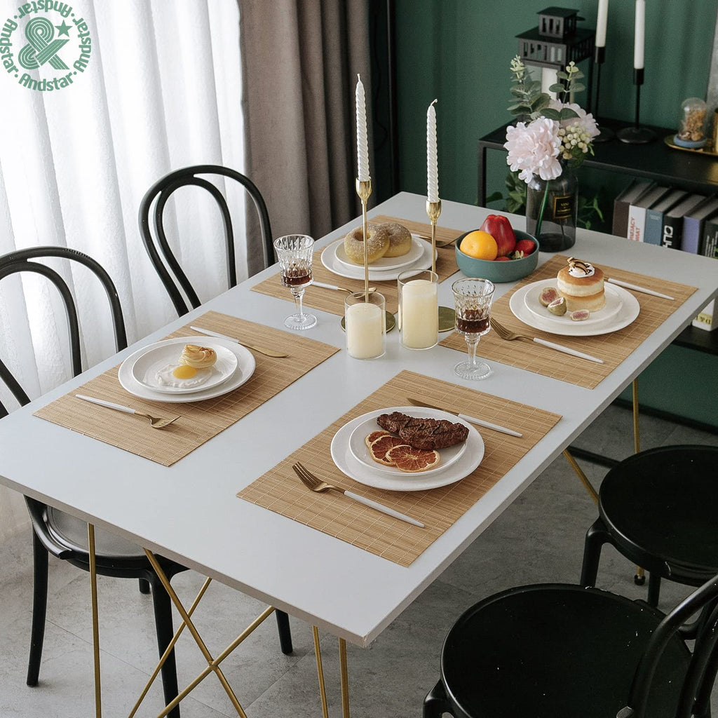 Set of 8 Pcs Bamboo Placemats Sushi Rolling Mat Japanese Style Natural Anti-Slip, Washable Heat-Resistant Table Mats