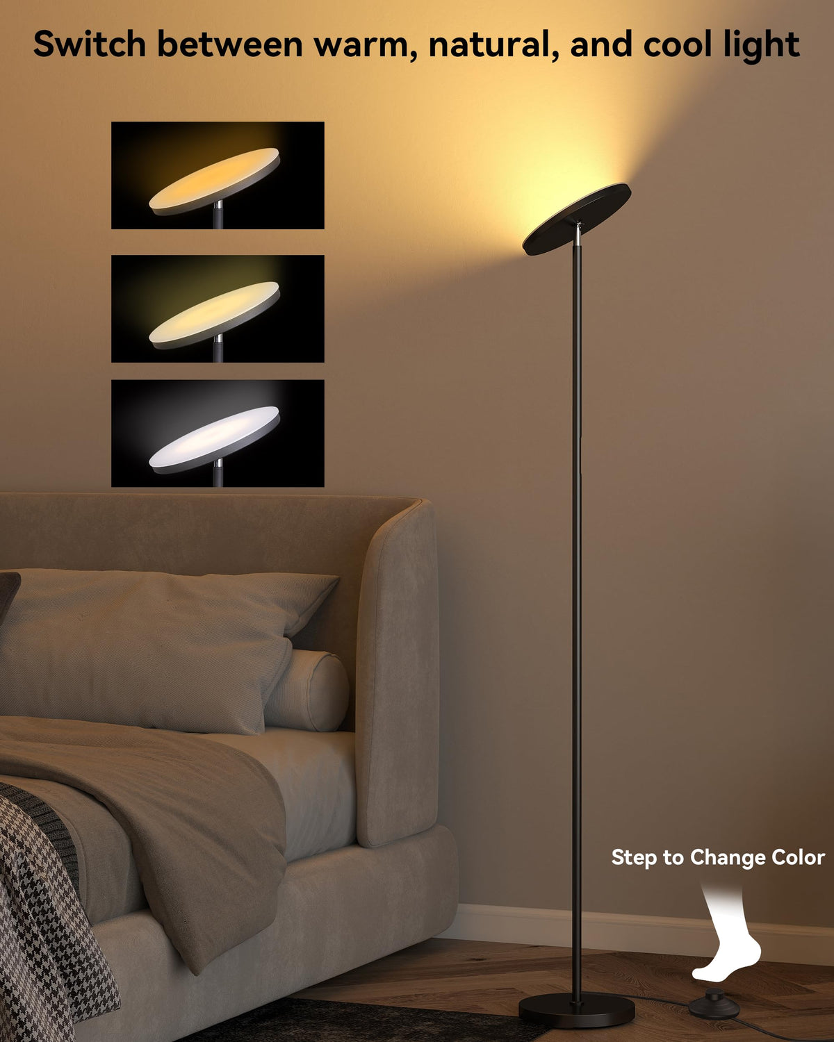 LED Floor Lamp, Torchiere Lamp with Compact Remote