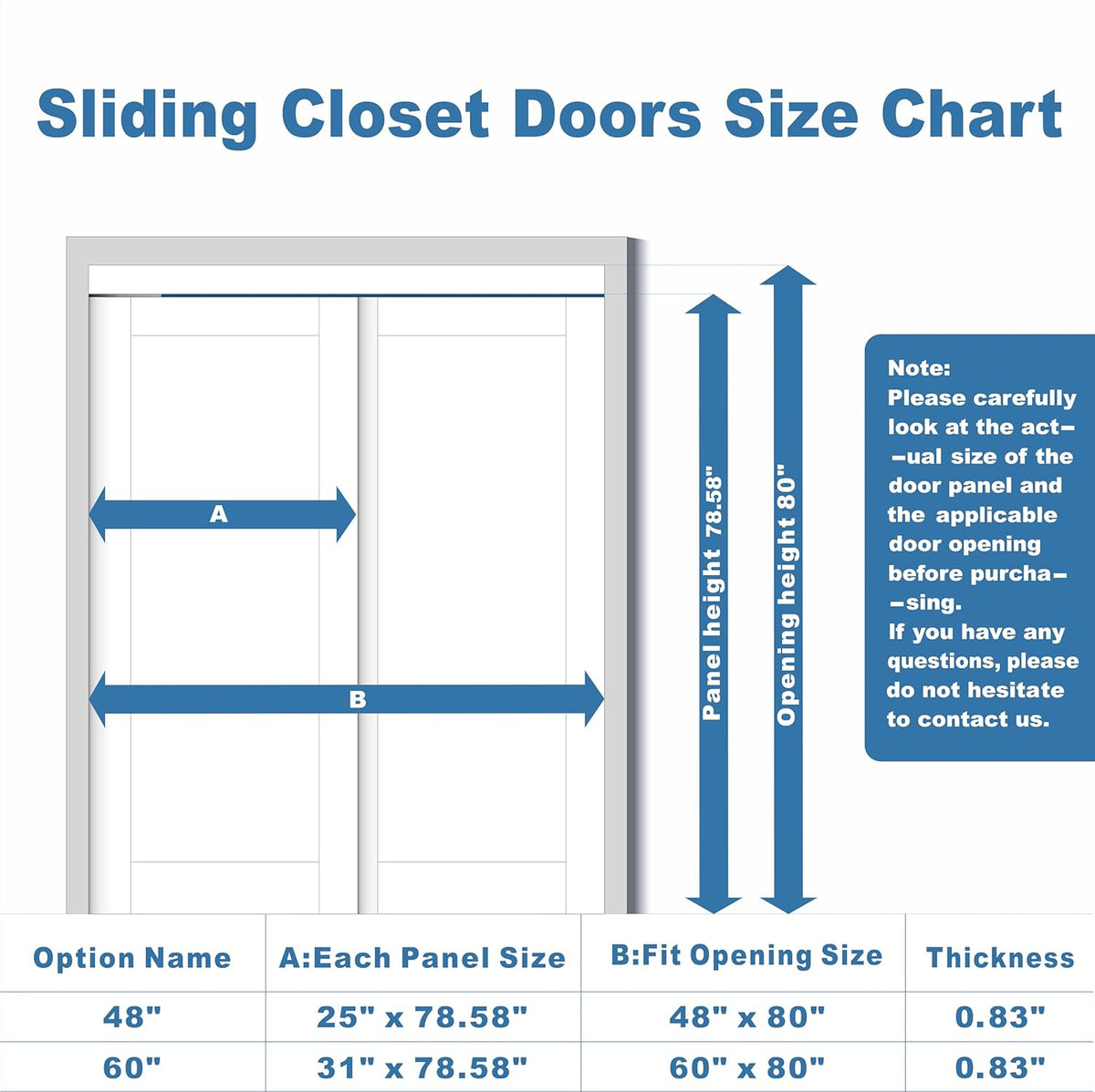 60 x 80 inch Mirrored Sliding Closet Doors for Bedrooms, Upgraded Shatterproof Sliding Mirror Interior Door with
