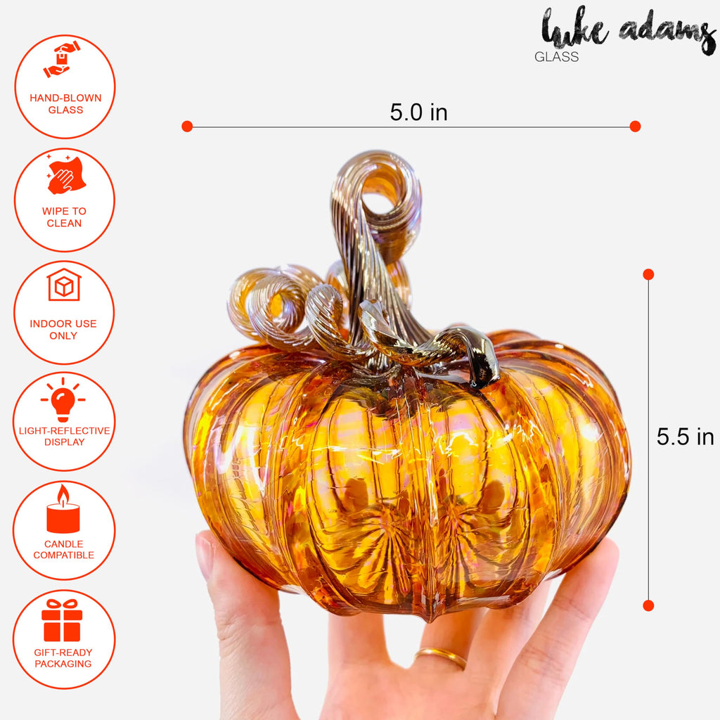 Handmade Glass Pumpkins | Handmade Table Top Home Decor (Squat, Harvest)