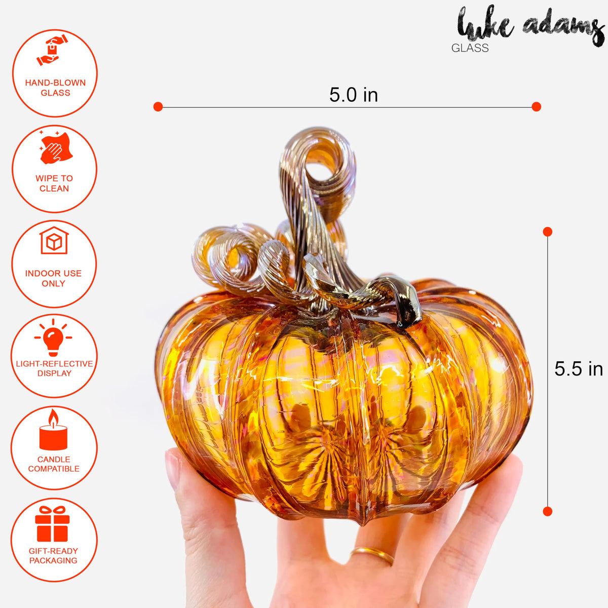 Handmade Glass Pumpkins | Handmade Table Top Home Decor (Squat, Harvest)