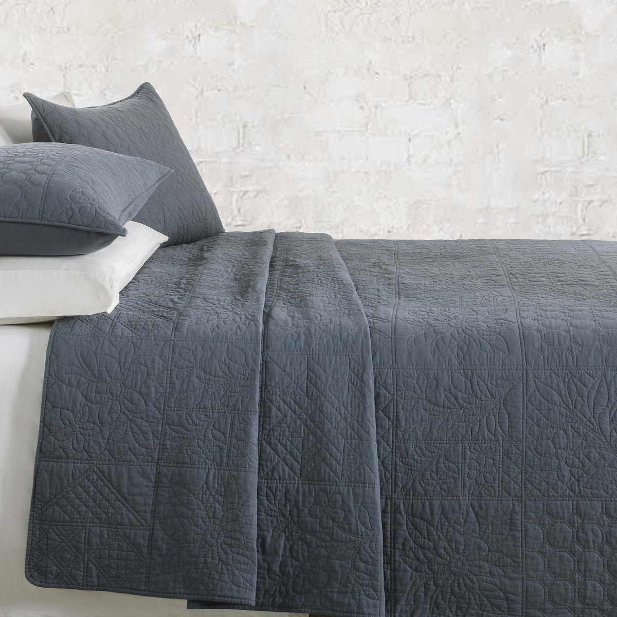 100% Cotton Quilt Patchwork, Steel Blue Farmhouse Cotton Bedspread Coverlet, Pre-Washed Soft Breathable