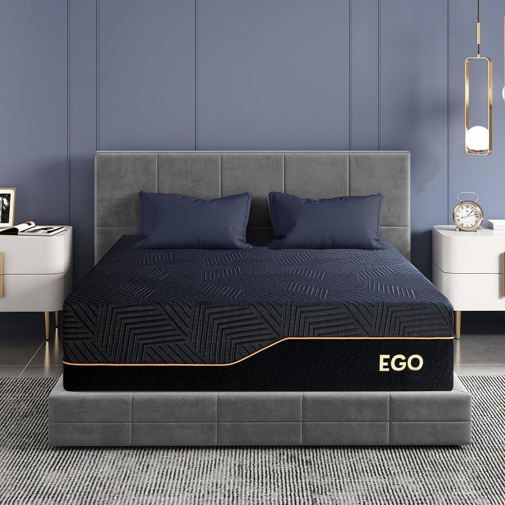 King 14 inch Memory Foam Mattress for Back Pain Relief Medium Firm | Fiberglass Free, Copper Gel Infused