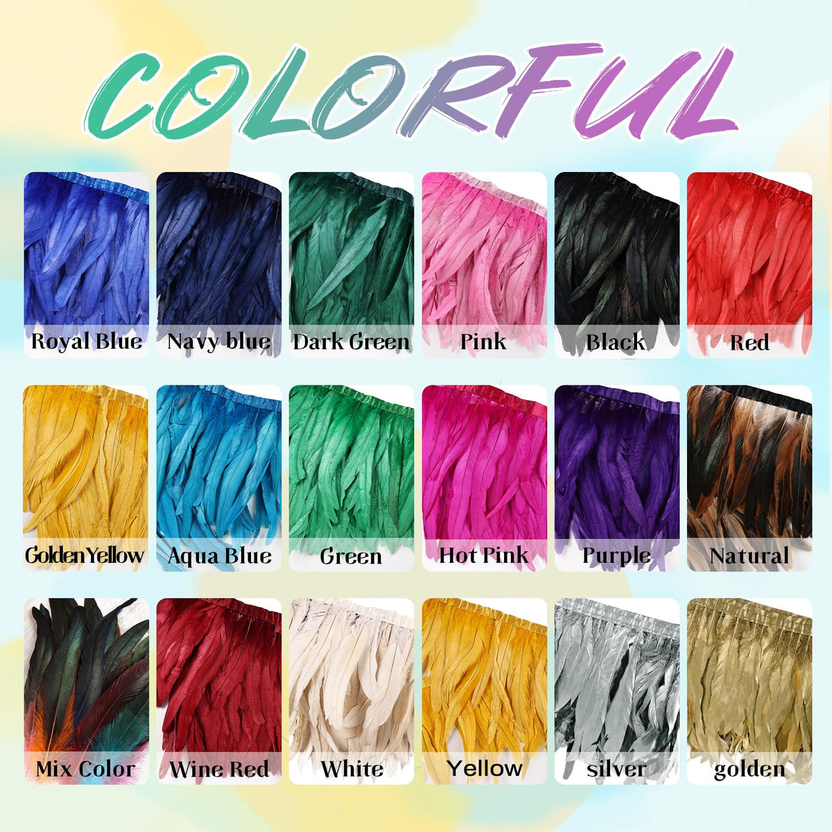 Sliver Rooster Fringe Trim 2.15Yard 8-10inch for Feather Shawl Cape,DIY Sewing Craft Clothing Wedding Decoration