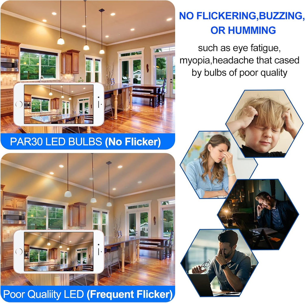 Energetic 10 Pack PAR30 LED Bulb Flood Light, 10W=75W Dimmable, E26 Base