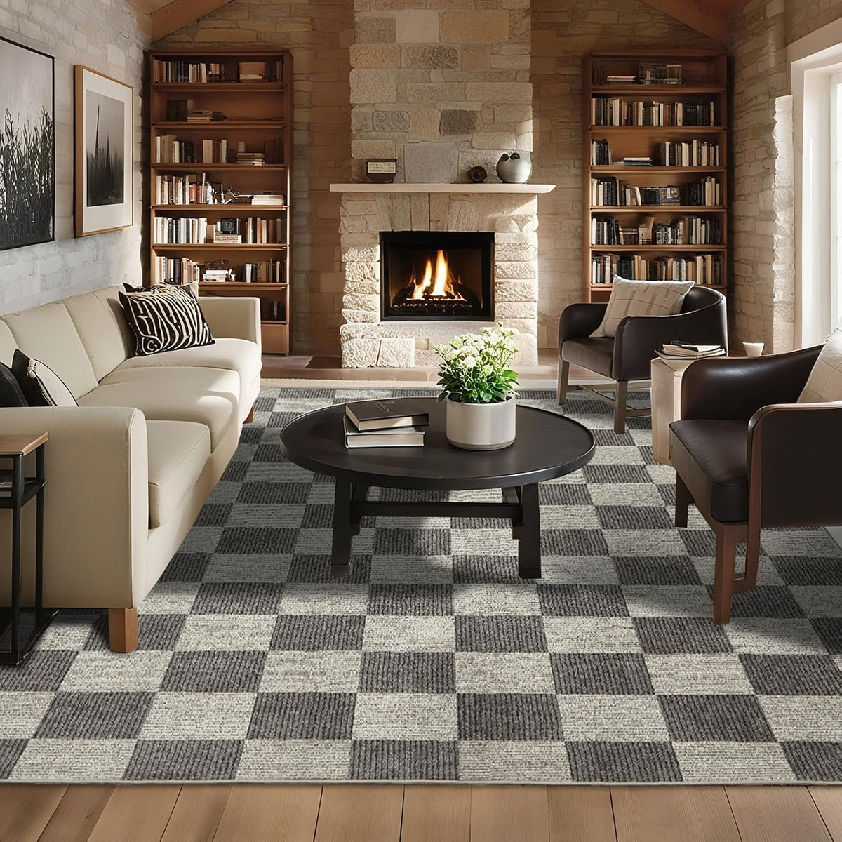 Checkered Rug 5x7 Washable Soft Rug Low-Pile Boho Rugs with Non-Slip Backing s, Classroom, ‎Dining Room, Office, Kids