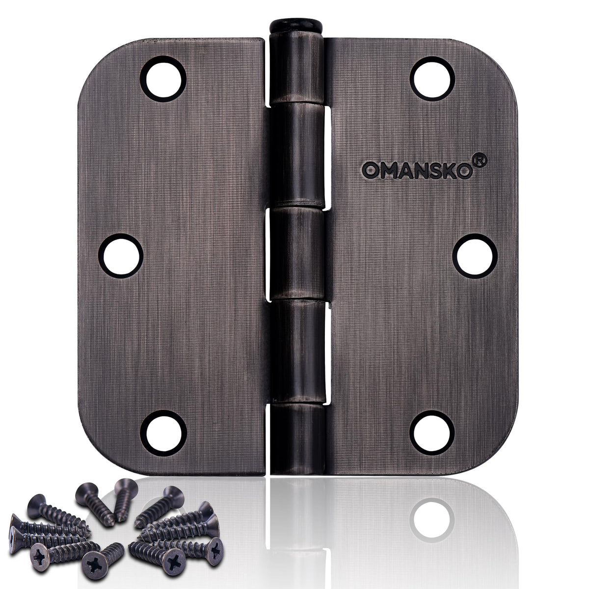 24 Pack Door Hinges, 3.5 x 3.5 Inch Oil Rubbed Bronze Hinges for Wood 5/8'' Radius Corners Interior Hinges, 3 1/2