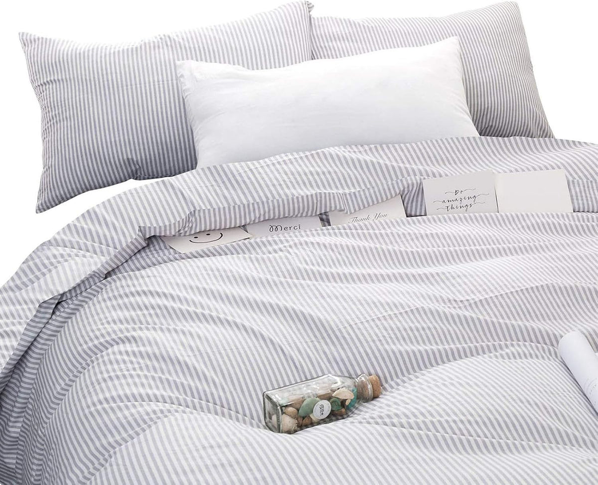 Ticking Stripe Duvet Cover Set, 100% Cotton Farmhouse Pinstripe