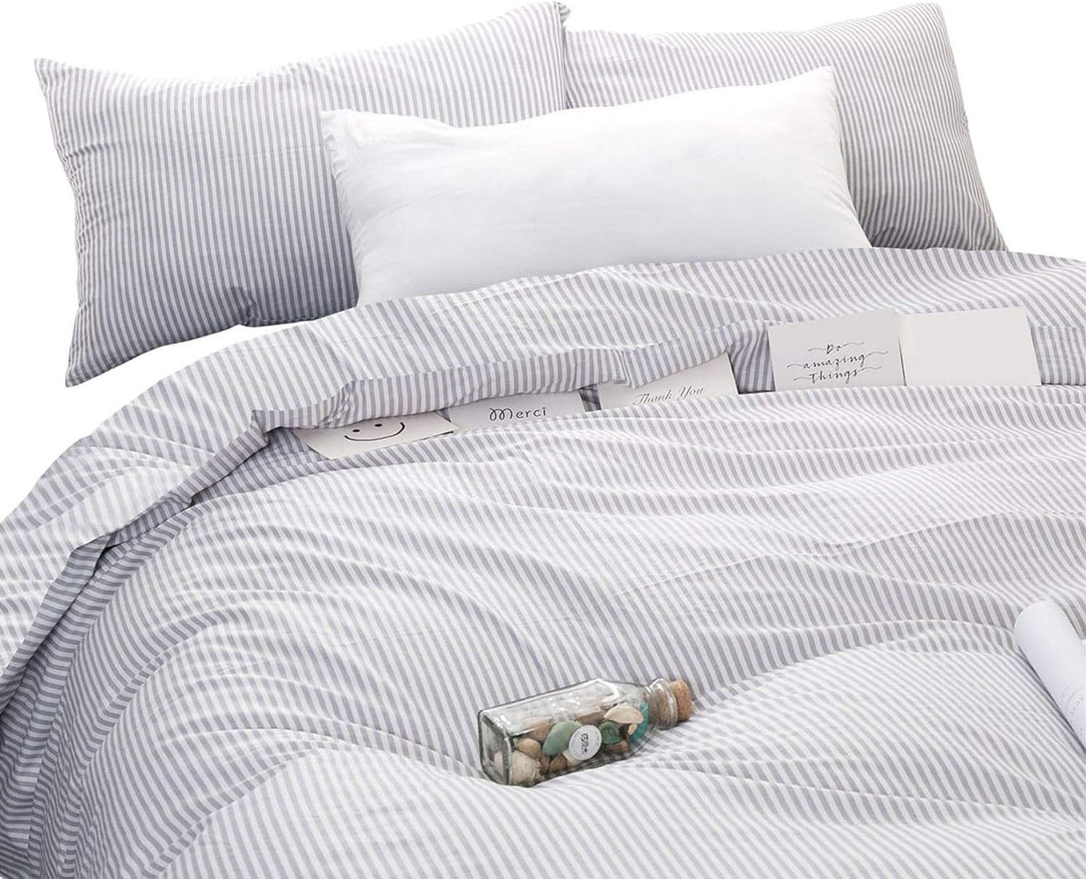 Wildflower Stripe Cotton Duvet Cover Set, 100% Cotton, Three Pieces
