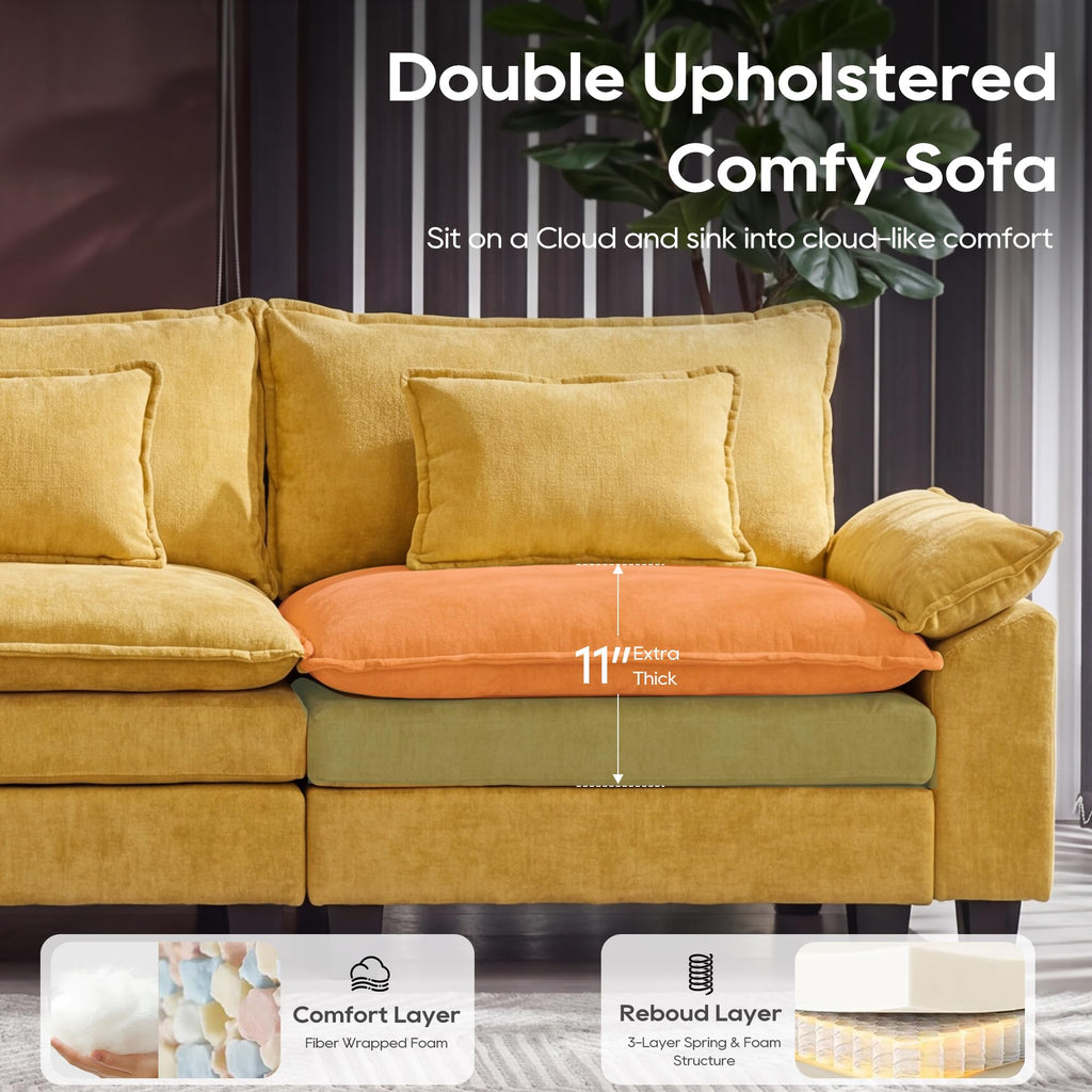 Oversized Modular Sectional Sofa, Yellow:157" U Shaped