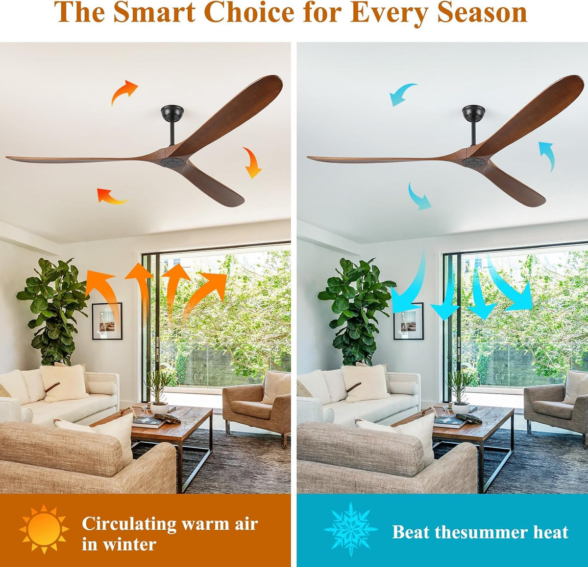 88" Walnut Outdoor Ceiling Fan with Remote, No Light