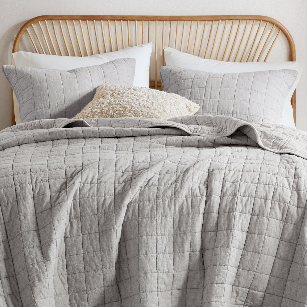 Quilt, Grey - Breathable Box-Stitch Coverlet