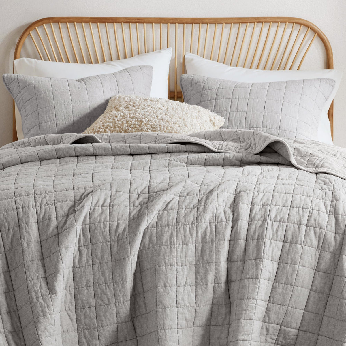 Quilt, Grey - Breathable Box-Stitch Coverlet