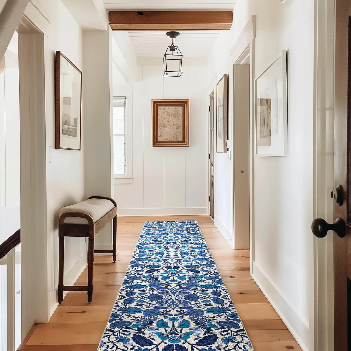 Hallyway Area Runner Rugs, Boho Floral Faux Wool Indoor Outdoor Rugs, Washable Rugs Dining Room Living Room