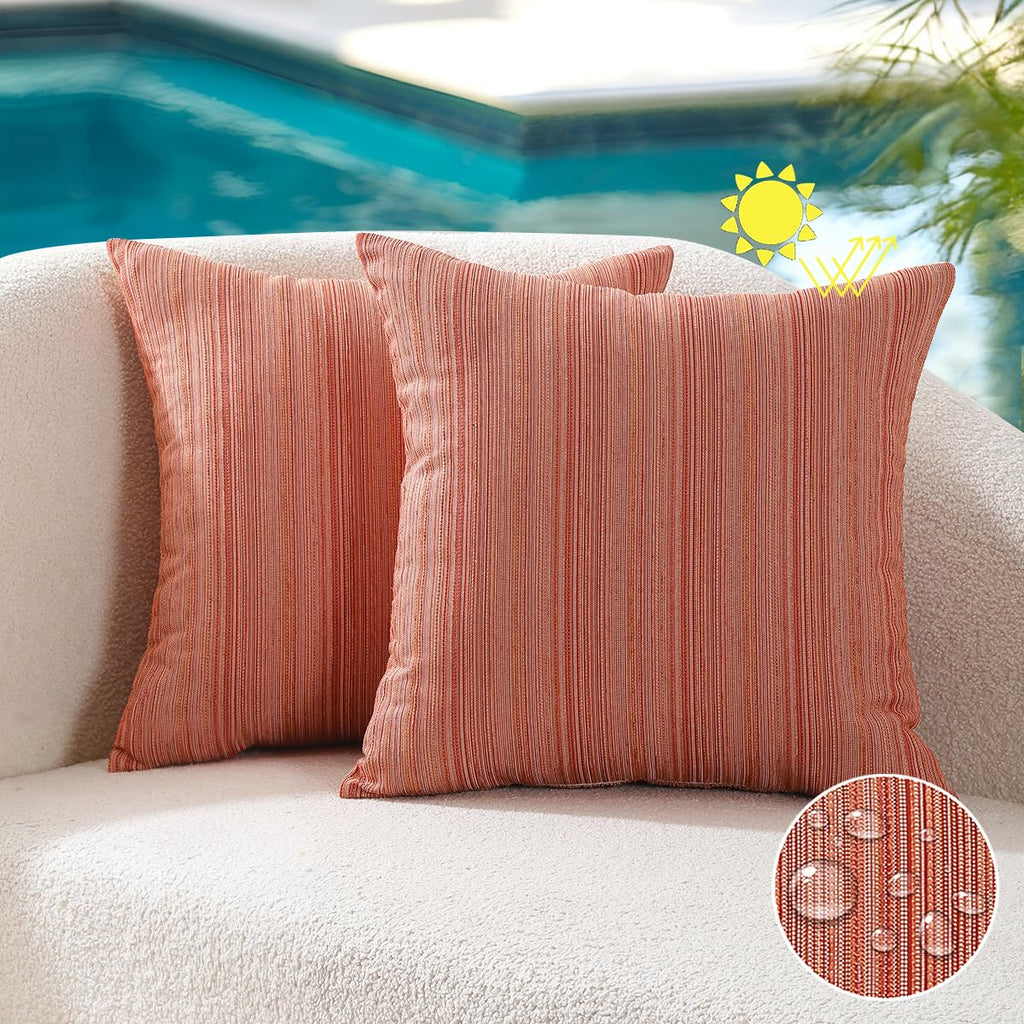 Outdoor Chenille Pillow Covers 22x22 Set of 2, Waterproof UV Fade Resistant Stripe Patio Pillow Cushion Covers for