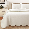 100% Cotton Medallion Off White Matelasse Embossed Bedding Quilt Set, Reversible Lightweight Bedspread, Coverlet for