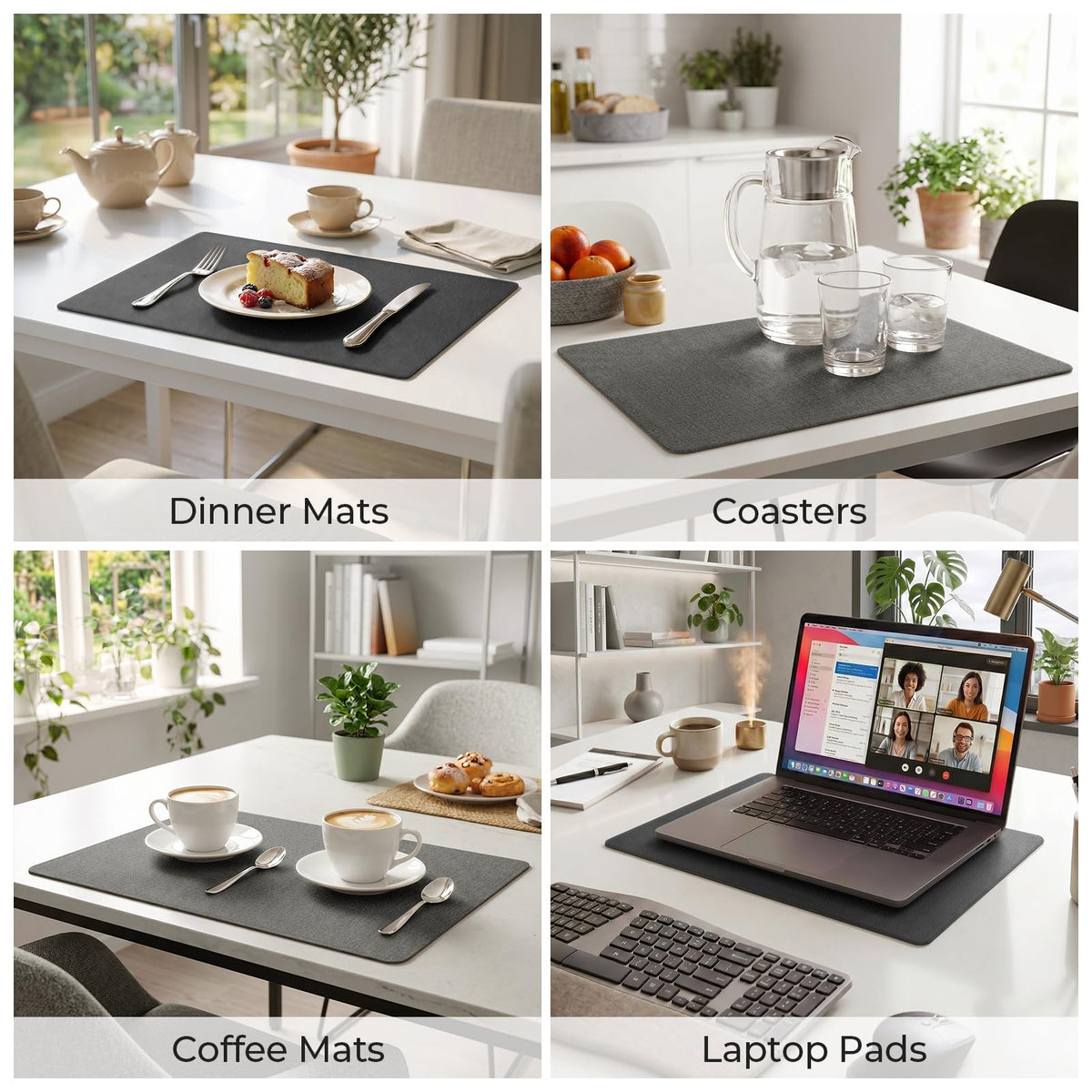 Placemats Set of 4, Reversible Faux Leather Wipeable Table Mats
