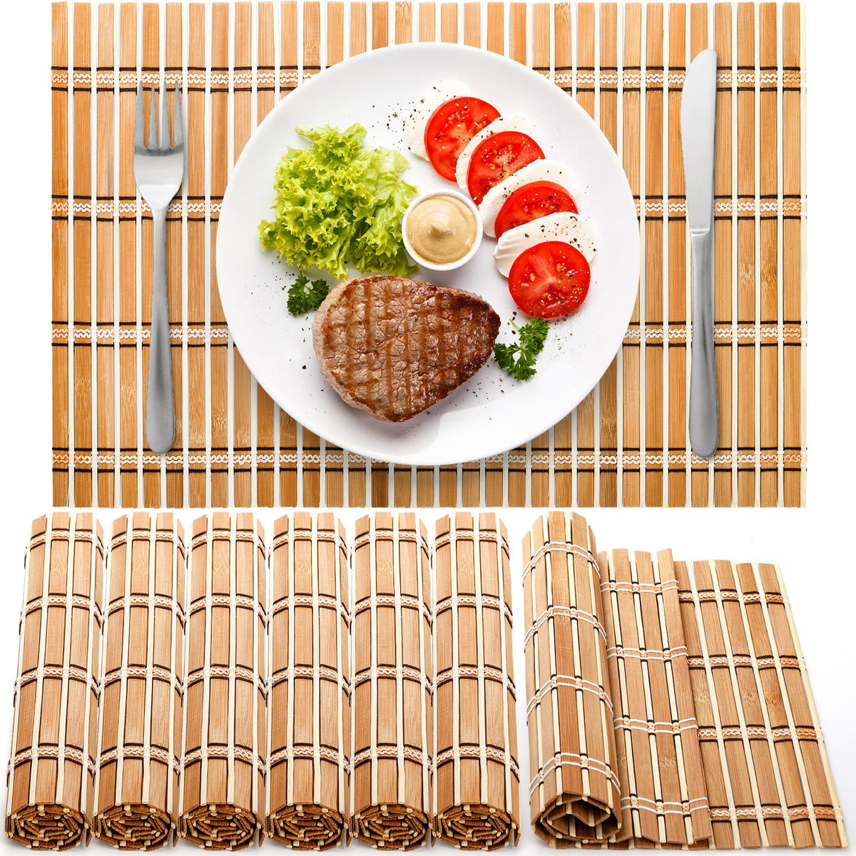 8 Pack Natural Bamboo Placemats, Rustic Anti-Slip and Heat-Resistant Table Mat , Dinning Room, Table Protection