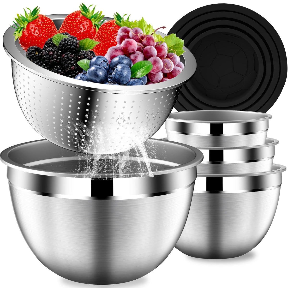 Mixing Bowls with Lids Set, Stainless Steel Mixing Bowl with Colander