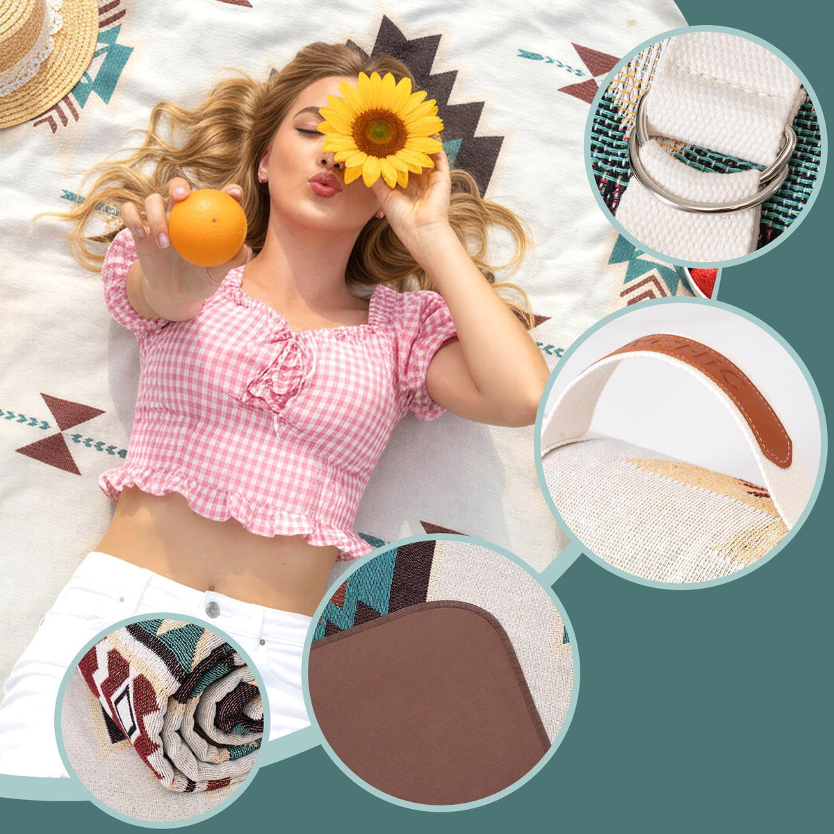 2 in 1 Extra Large Outdoor Rug Picnic Mat Woven Summer Throw Blanket Boho Giant Beach Travel Essential Yoga