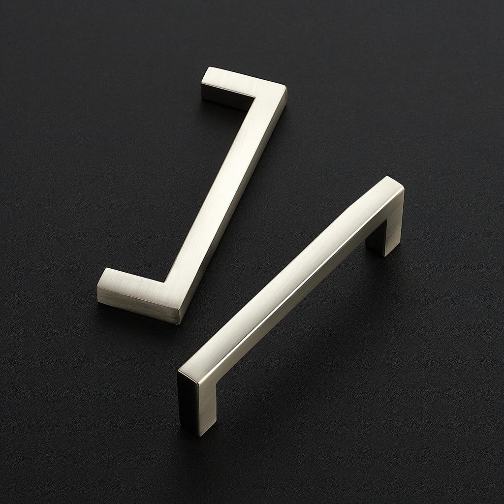 Brushed Nickel Square Solid Cabinet Handles, 3-1/2 Inch, 10 Pack