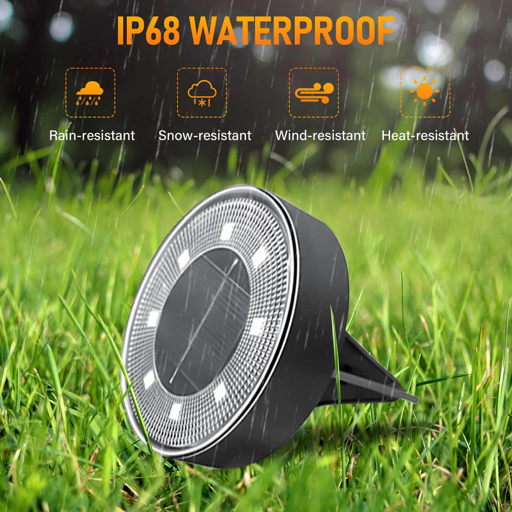 Solar Ground Lights 12 Pack, IP68 Waterproof Solar In-Ground Light for Outdoor, Flat Landscape Lighting, Garden Disc
