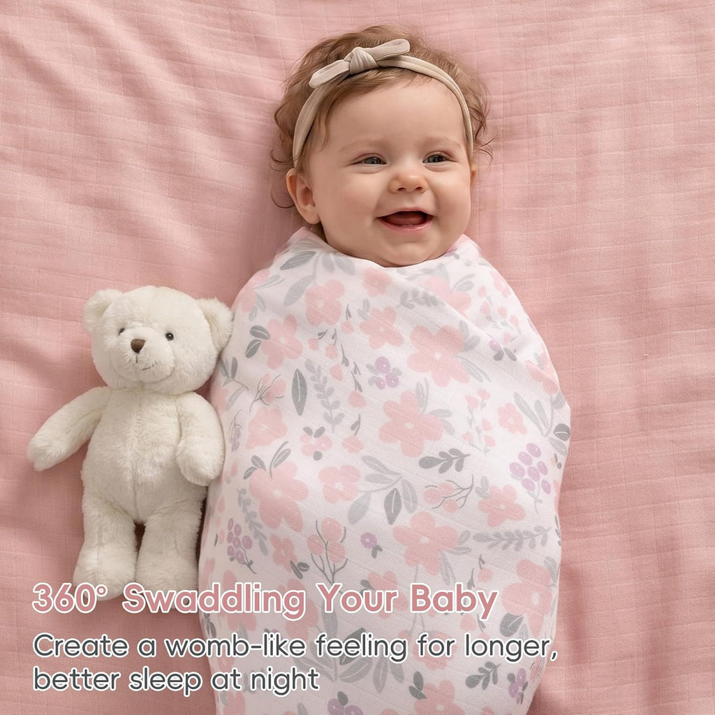 4 Pack Organic Rayon Derived from Bamboo & Cotton Muslin Swaddle Blankets, Soft Breathable Baby Receiving Blankets
