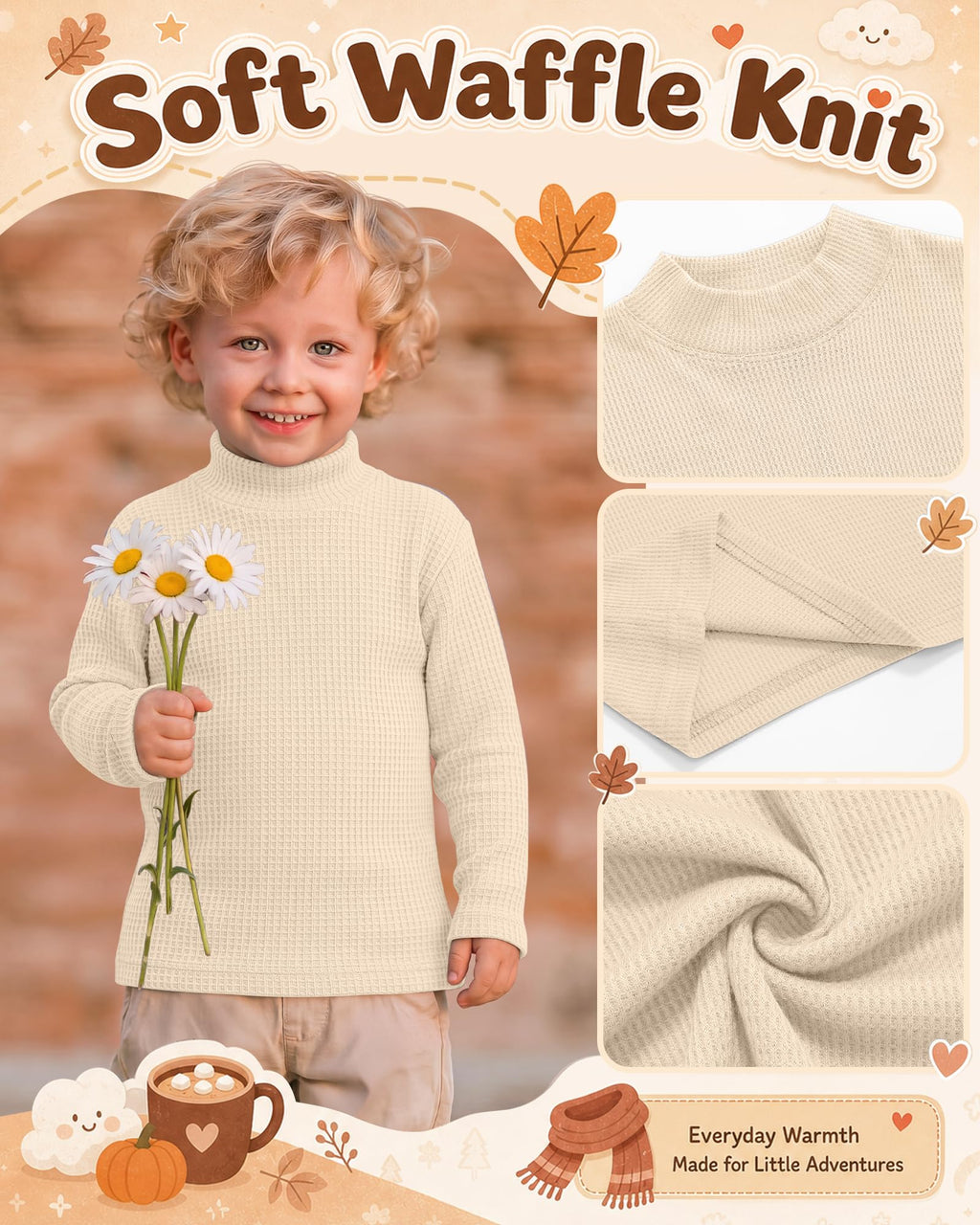 3 Pack Toddler Boys Turtleneck Shirts Long Sleeve 3Color