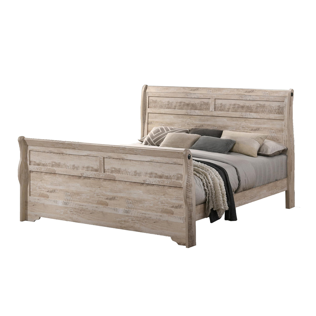Imerland Contemporary White-wash Finished Sleigh Bed