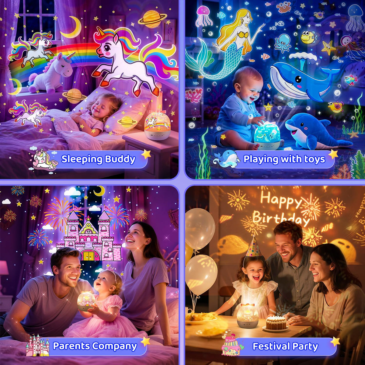 Unicorn Toys for Girls Gifts, 15 Films+15 Lullaby Sound Machine for Kids Night Light Projector, Remote+Rechargeable