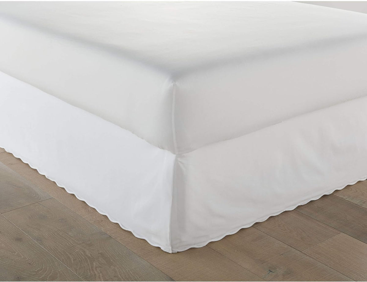 Queen Bedskirt, Cotton Tailored Bedskirt with Split Corners, Oeko-Tex Certified (Solid White)