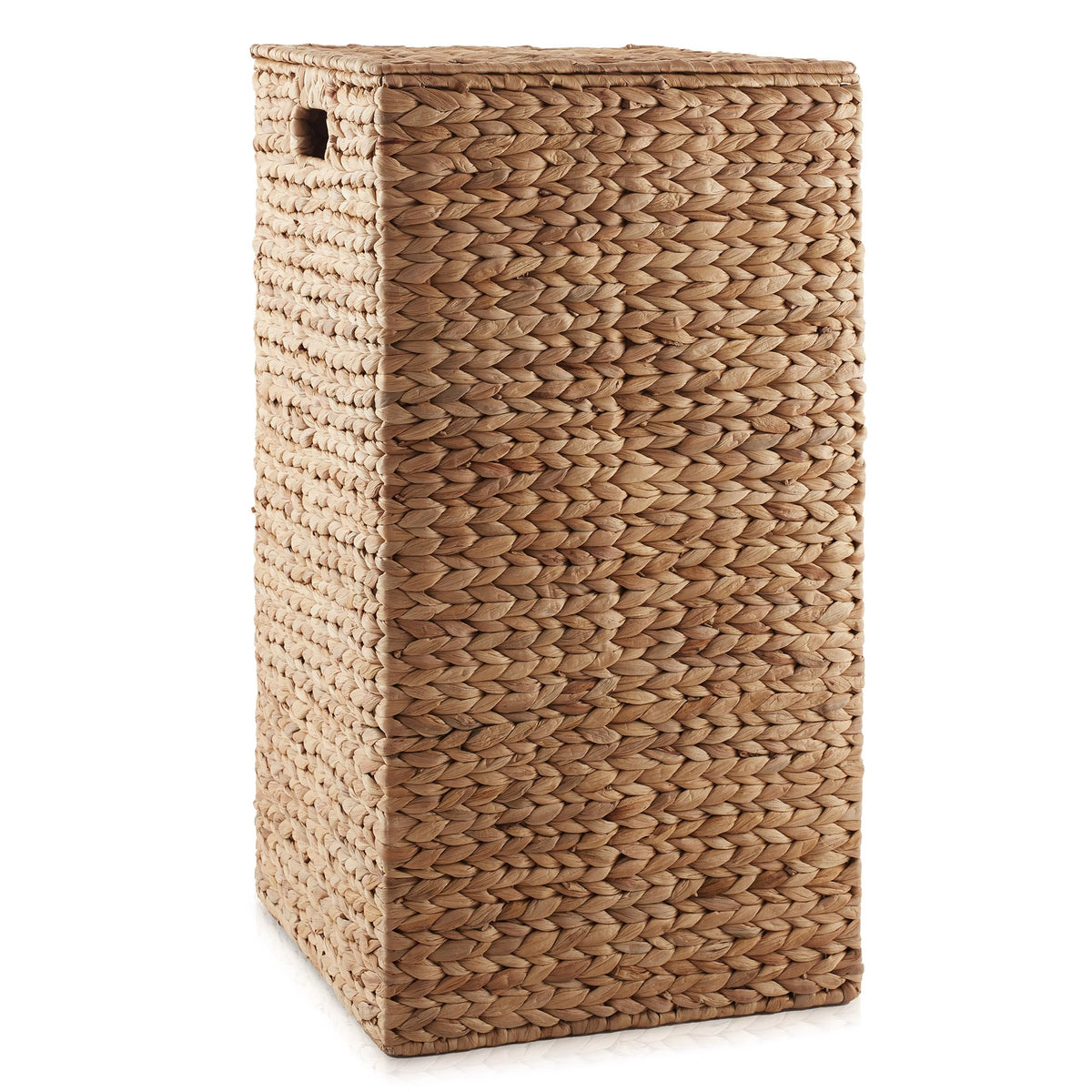 Laundry Hamper with Lid and Removable Liner Bag - Cinnamon, Woven Water Hyacinth Square Laundry Basket Sorter for