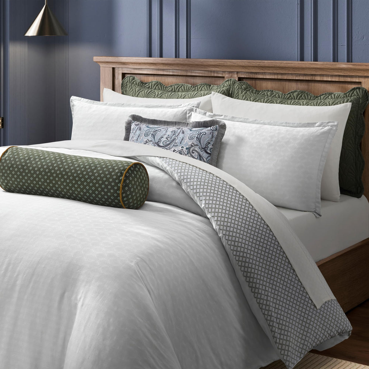 Duvet Cover Set - 3-Piece Cotton Jacquard - Pollsy, White