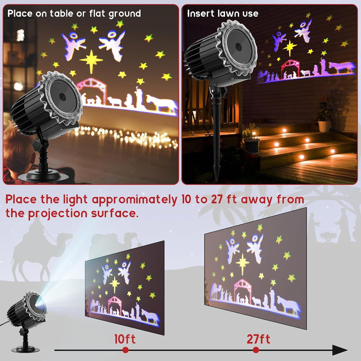 Christmas Nativity Scene Projector Lights Outdoor, Upgrade Waterproof Nativity Silhouette Light Power Supply with