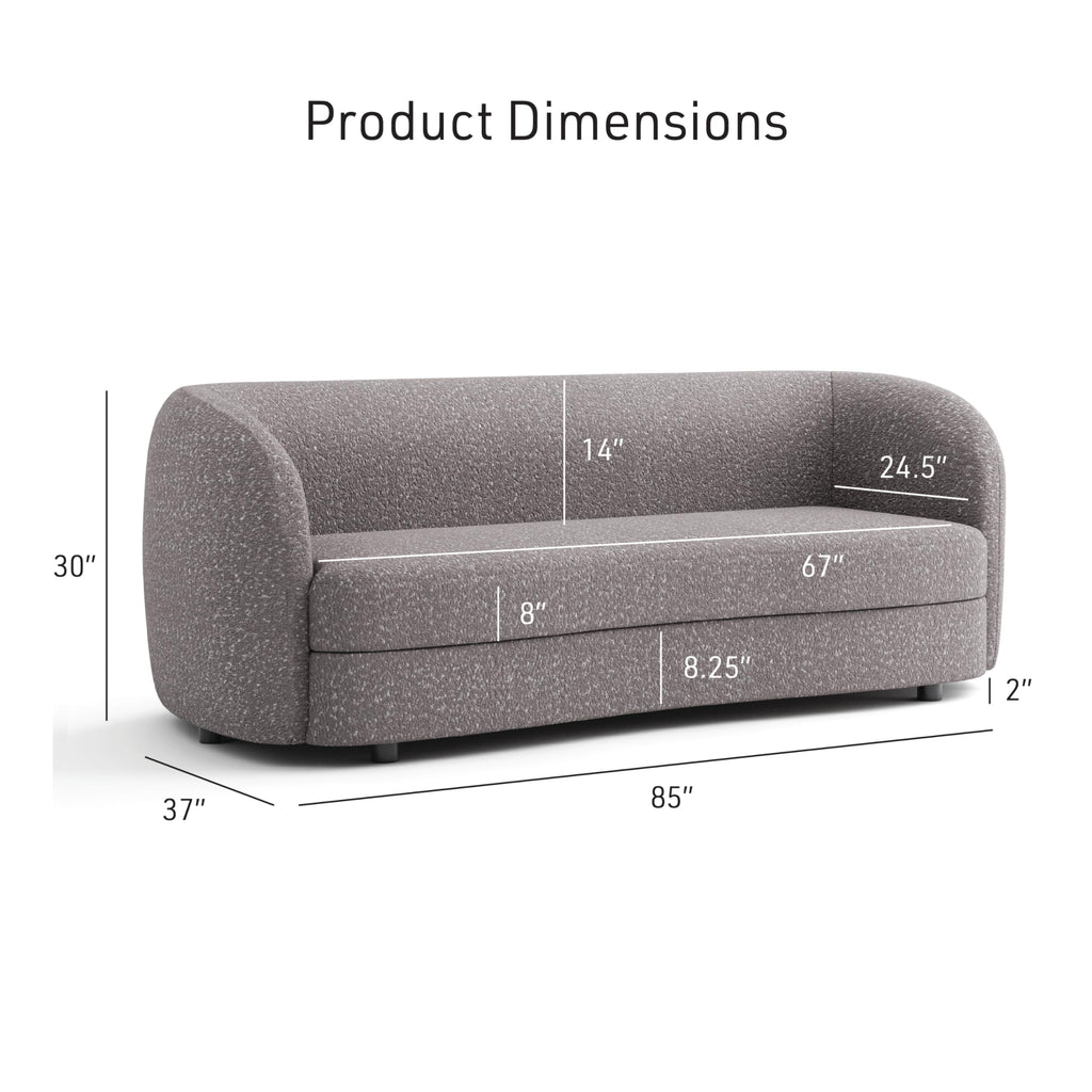 Nimiane Modern Boucle Sofa Couch with Curved Arms and Wooden Legs, Comfy Fabric Upholstered 3 Seater Couch, Charcoal