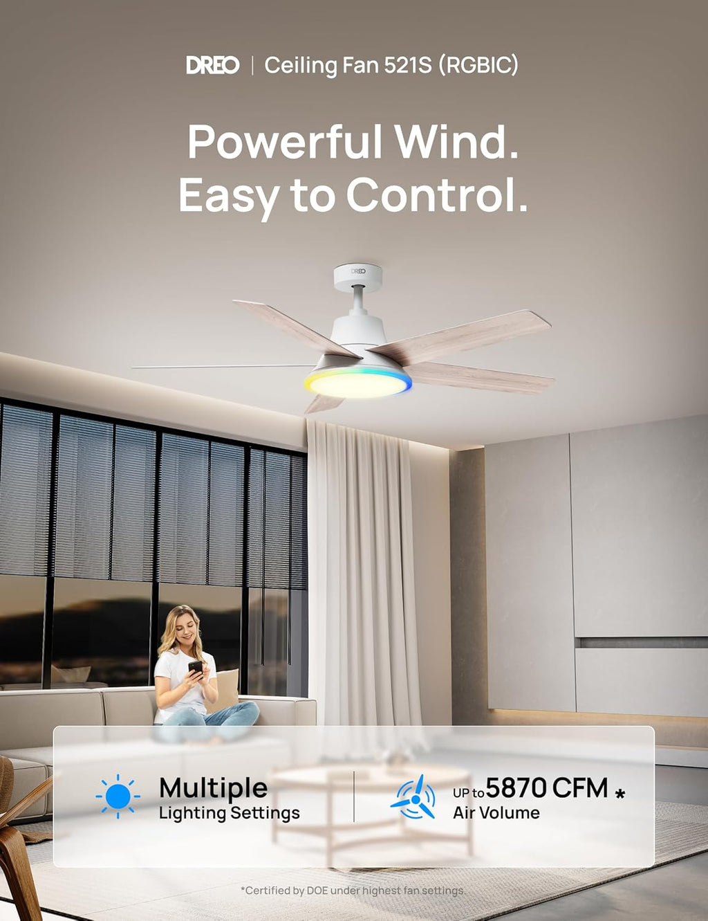 52" Smart Ceiling Fan with Light