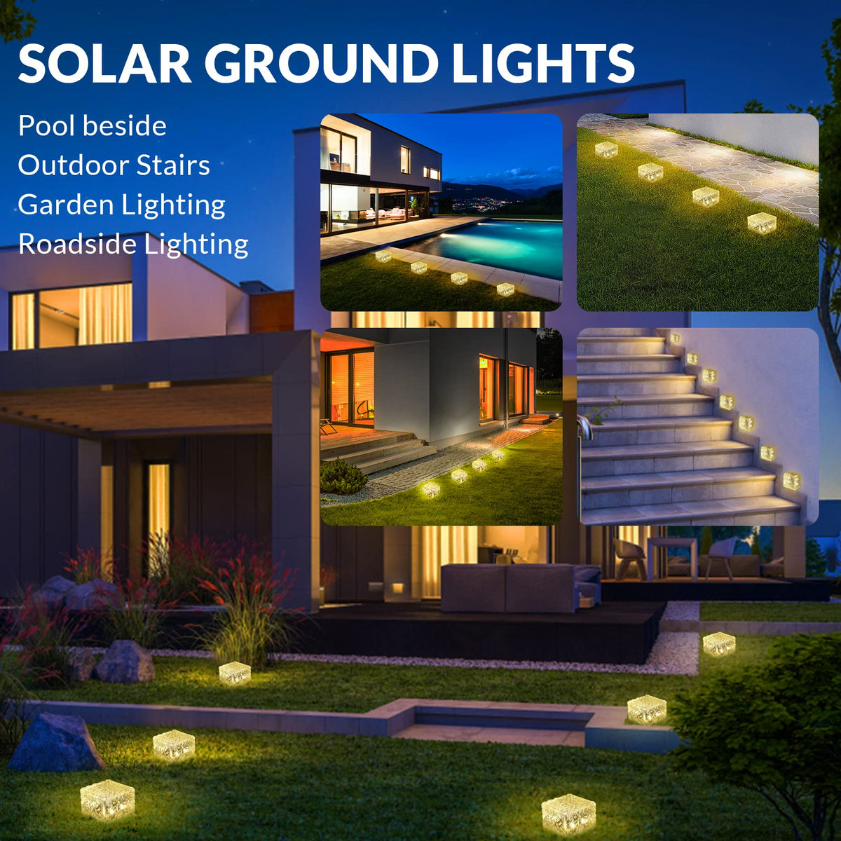 6 Pack Solar Brick Lights Landscape Path Light Garden Decoration Yard Paver Road Lighting Recessed Paver for Garden