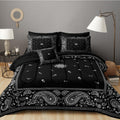 8 Pieces Paisley Comforter Set Queen Black Bedding Set with Sheet Set Boho Style Paisley Flower Comforter Set Decor