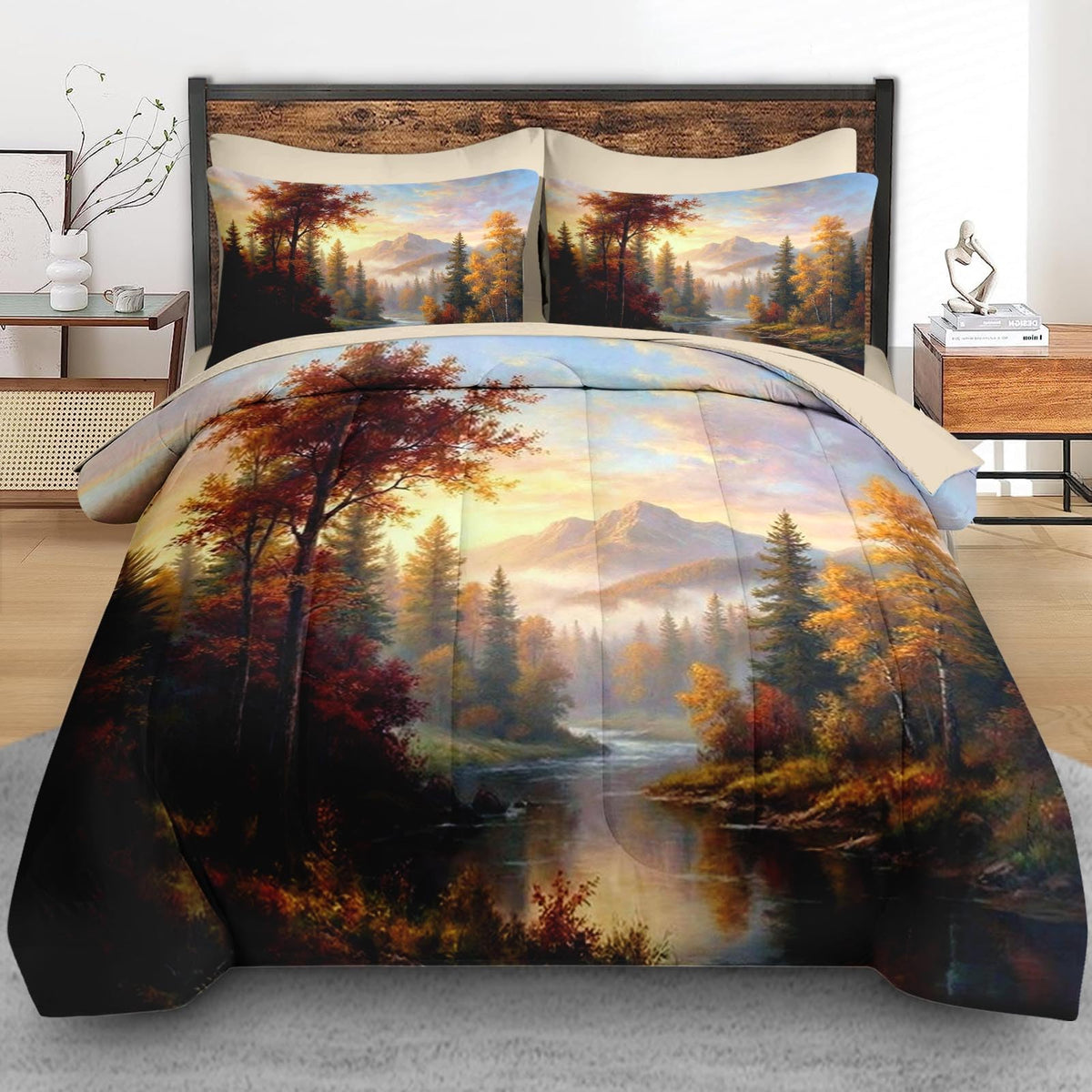 Comforter Set with Sheets, 7 Pieces Fall Mountain Bedding