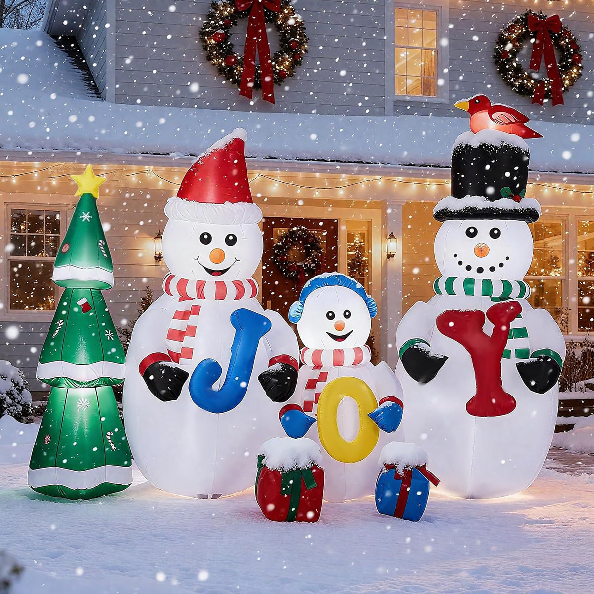 8FT Christmas Inflatables Snowman Family Outdoor Decoration