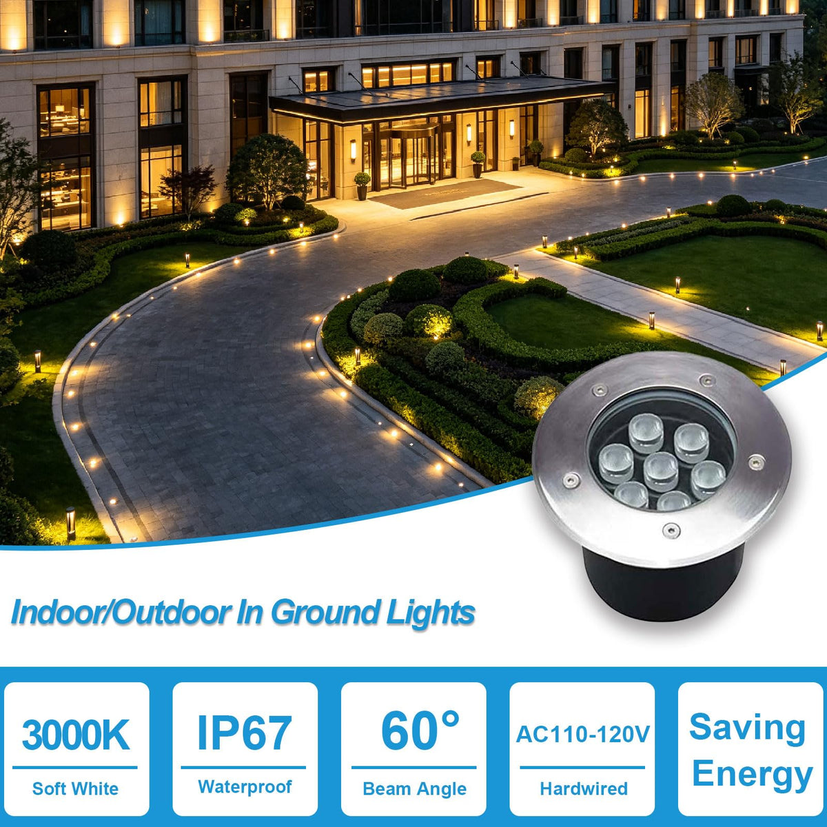 6 Inch Landscape Lights, 120V Hardwired In-Ground Uplights, 4 Pack