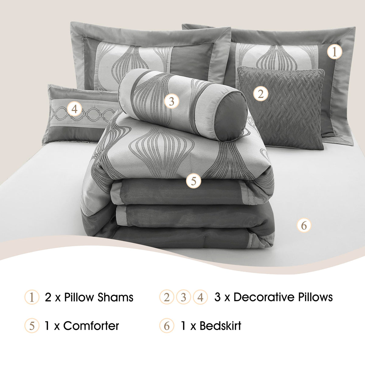 7 Piece Grey Comforter Set, Jacquard Bedding Set, All Season Geometric Patchwork Bedding Set, Matching