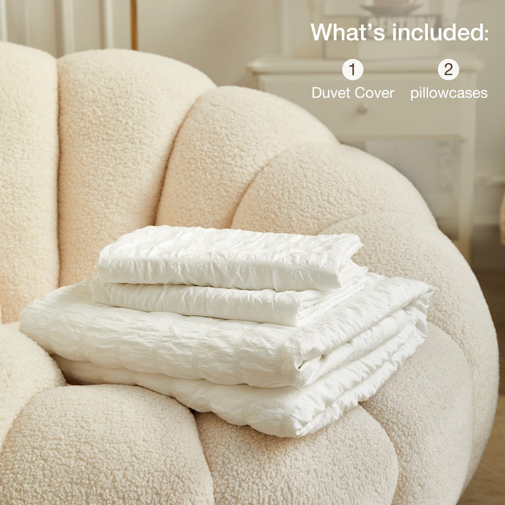 White Seersucker Duvet Cover Set