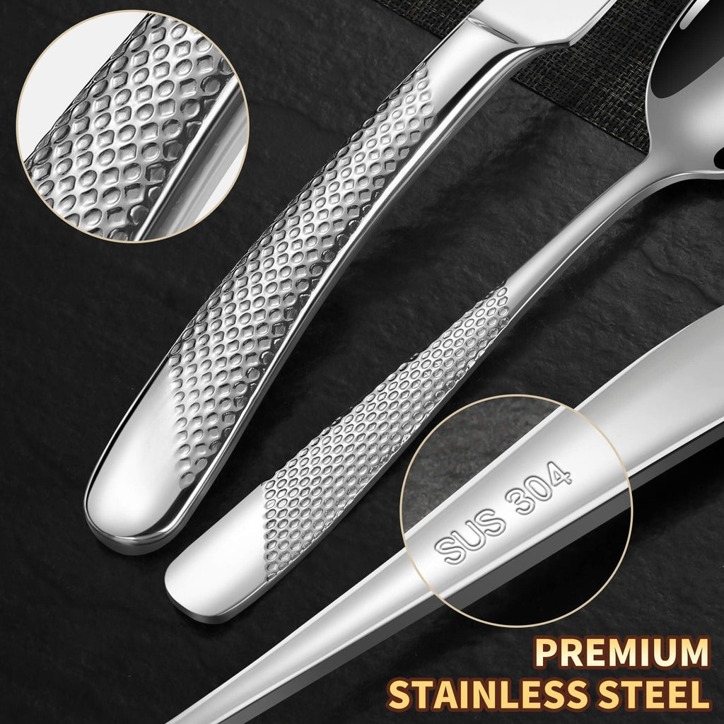 Hammered 30 Pieces Set Silverware Set for 6 with Serrated Forging Knives,18/10 Stainless Steel Modern Flatware