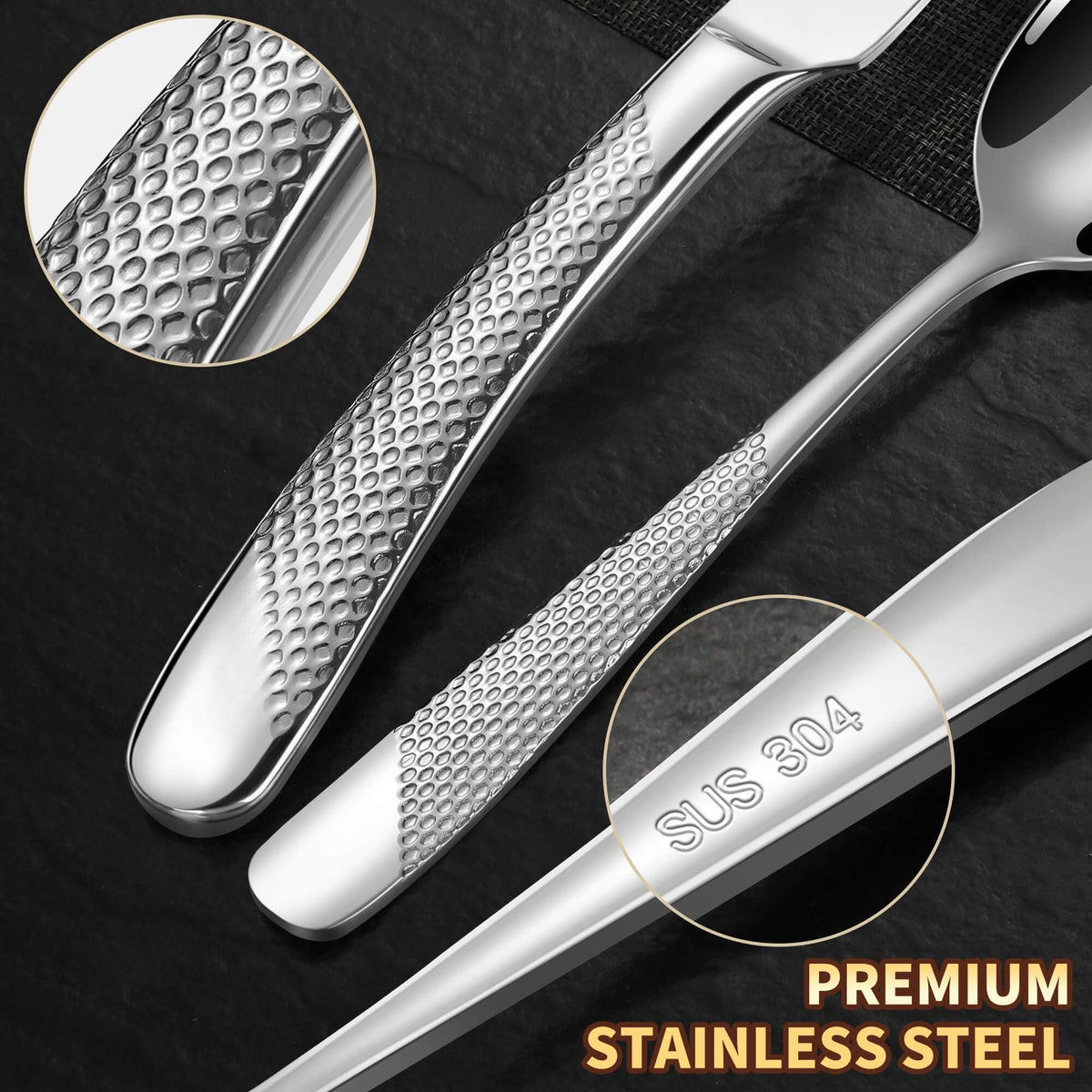 Hammered 30 Pieces Set Silverware Set for 6 with Serrated Forging Knives,18/10 Stainless Steel Modern Flatware