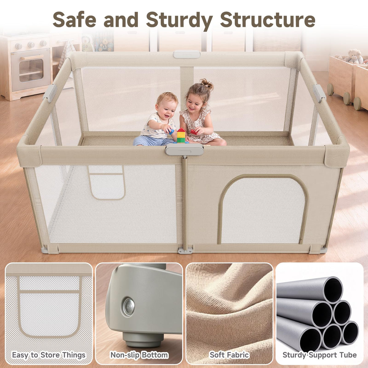 Foldable Baby Playpen 65"x50", Portable Playpen for Babies and Toddlers