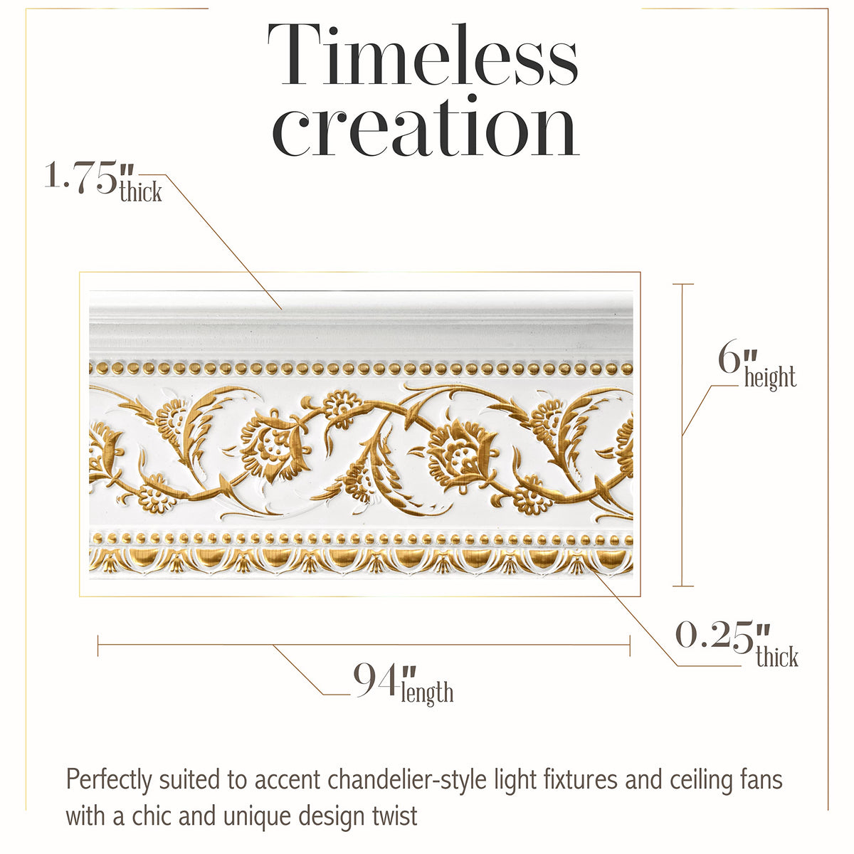 6-Piece Crown Molding Crown Decor Set, Gold Floral on French White