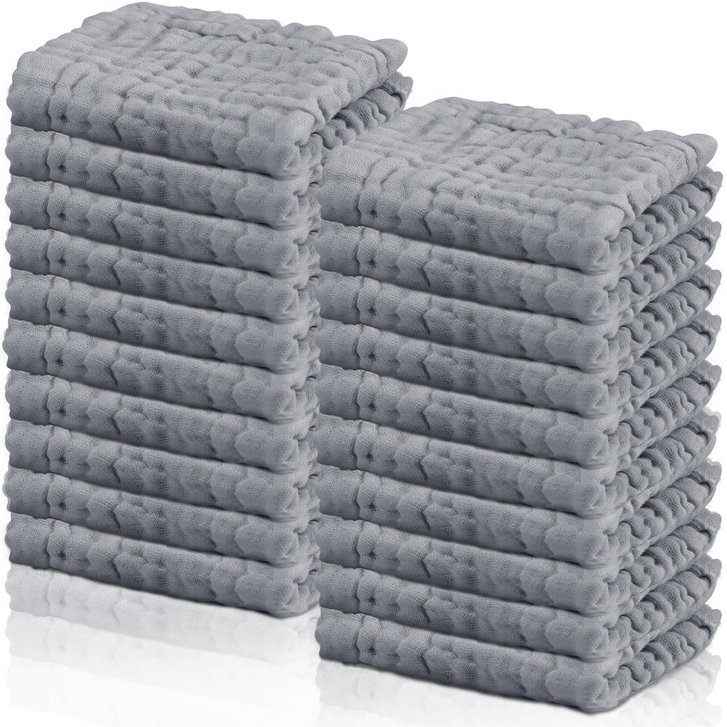 20 Pcs Baby Muslin Washcloth 12x12 in, Gray